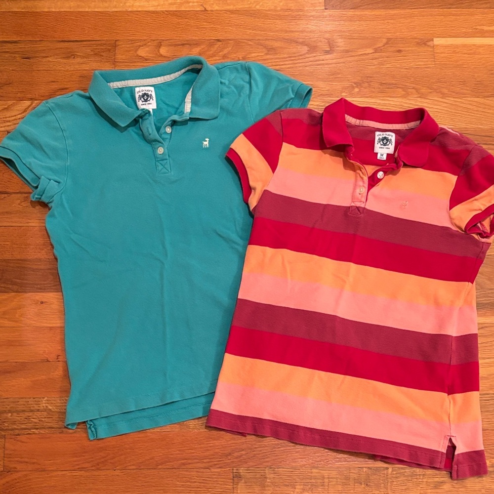 Old Navy Teal and Red Striped 2 Buttoned Collared Polo Set